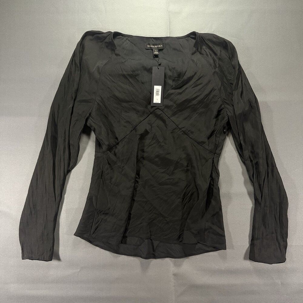 Banana Republic Blouse Womens - Black V-Neck Long Sleeve - Size Small
